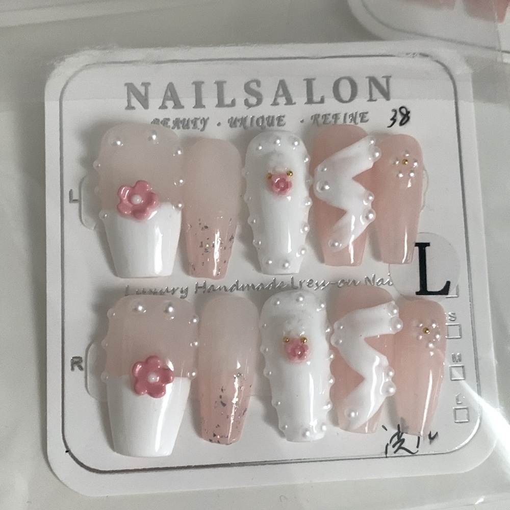 Long Ballerina Press On Nails w/ Sticky tabs, cuticle pusher, nail file